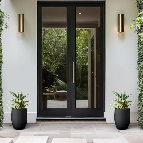 Kante Small Round Curved Black Concrete Planter 9.1" Dia, Outdoor - color: Black, size: 11.8 Inch Tall