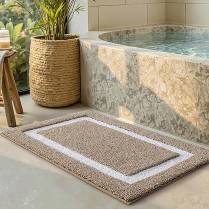 LUMI Bathroom Rug, Non Slip Absorbent Bath Mat, Khaki, 16"x24" - color: Khaki, size: 16"x24"