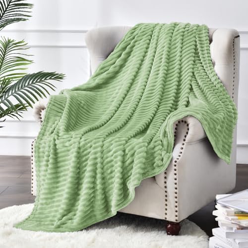 BEDELITE 3D Ribbed Apple Green Fleece Twin Blanket for Couch, 60x80 Inch - color: Apple Green, size: Twin(60"x80")