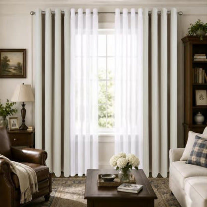 Layered Window Treatments Curtains for Bedroom, Living Room, 4 Panel Set - color: Beige, size: 54"W x 63"L (Pack of 4)