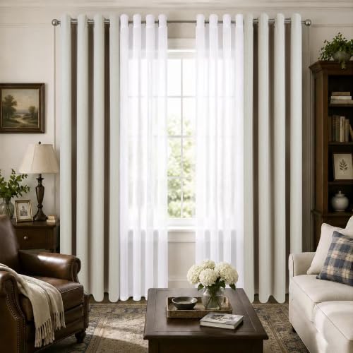Layered Window Treatments Curtains for Bedroom, Living Room, 4 Panel Set - color: Beige, size: 54"W x 84"L (Pack of 4)