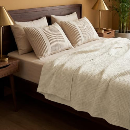 Bedsure 100% Cotton Muslin Blankets for Adults, King, 4-Layer, Linen Beige - color: 00 - Beige, size: King (108" X 90")