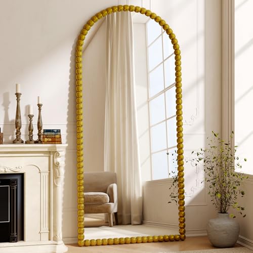 34"x76" Gold Arched Full Length Mirror, Vintage Beaded Decorative - color: Gold, size: 76"L x 34"W