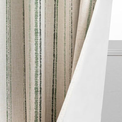 MYSKY HOME Green Striped Linen Curtains 100% Blackout 52Wx63L,2 Panels - color: Green/Blackout, size: 52"W x 63"L (Pack of 2)