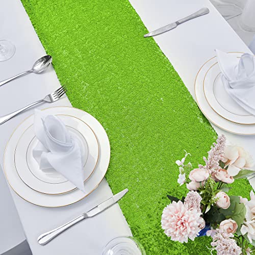 Pufogu 12 x 72 inches Green Sequin Table Runner, 2 Packs - color: Apple Green