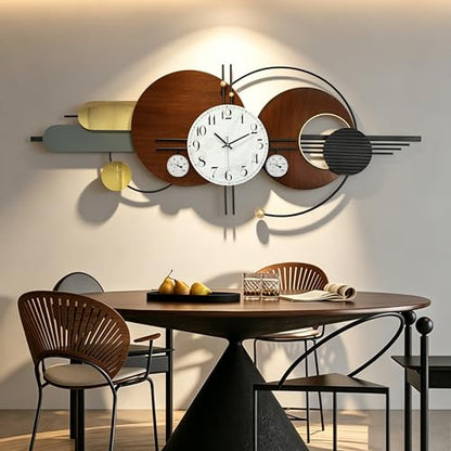 Large Modern Silent Metal Wall Clock for Living Room,59x23 in - color: Brown and White