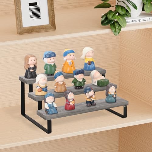 YINMIT Wooden Display Riser Stand, Tiered Perfume and Cologne Organizer Stand, 3 Tier Spice Rack Organizer, Rustic Display Shelf for Candles (3 Tier,Grey) - color: 3 Tier,1 Pack,Grey