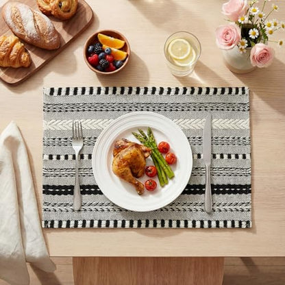 Artoid Mode Black Woven Braided Stripe Placemats Set of 4-12x18 Inch - color: Black, size: 12" x 18", 4 Pcs