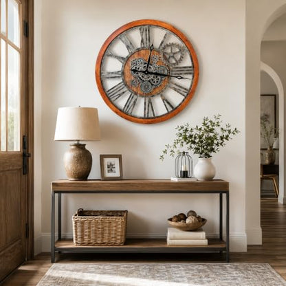 The B-Style Large Wall Clock 30 inch Brown and Bronze - color: Brwon With Bronze Gears, size: 30 inch (76 cm)