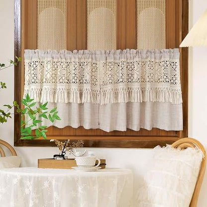 Boho Valances Crochet Tassel Kitchen Cafe Curtains 1PC W39 x L19 - size: 39"W x 19"L (Pack of 1)