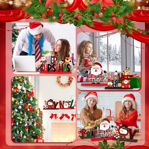 Hoolerry 6 Pcs Christmas Table Sign Decorations Wooden Centerpiece