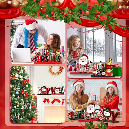 Hoolerry 6 Pcs Christmas Table Sign Decorations Wooden Centerpiece