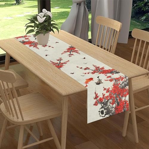 Cherry Blossom Table Runner, Retro Koi Fish Japanese Style Pink Floral Flower Spring Summer Table Center Decor for Family Kitchen Table Decorations Indoor Outdoor 13x36 inch - color: Cherry Blossom-1, size: 13x36" Table Runner