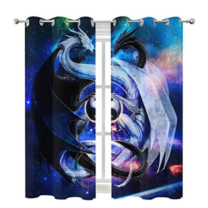 Cool Japanese Dragon Curtains for Bedroom - Fantasy Galaxy Cloud Black White Dragon Yin Yang Window Drapes,Energy Saving Blackout Grommet Curtains 2 Panels 54L x 21W - color: Cool Japanese Dragon, size: 42"W x 54"L (Pack of 1)