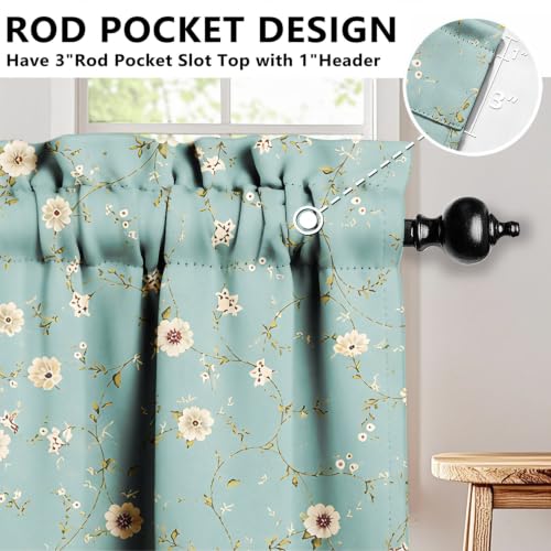 Dusty Green Ditsy Floral Blackout Window Valance Curtain, Wildflower - color: Flower 8, size: 52"W x 18"L (Pack of 1)