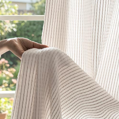 DriftAway 3D Chenille Striped Curtains 90 Inches Long Tweed Linen Textured Light Filtering Woven Embroidered Luxury Soft Drapes for Living Room Bedroom Grommet Privacy 2 Panels W52 x L90 Taupe - color: Taupe, size: 52"W x 90"L (Pack of 2)