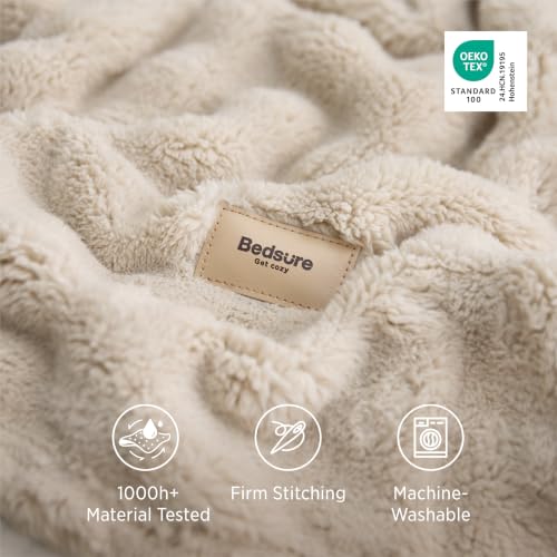 Bedsure Cloud Bubble Fleece Twin Blanket for Bed, Beige, 60"×80" - color: 04 Beige, size: Twin (60" X 80")