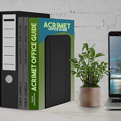 Acrimet Bookends for Shelves, Heavy Duty Steel Metal Book Ends, Non-Skid Book Stopper, Book Storage Holder for Home, Library, Jumbo Large Size 9" H x 4" W x 4 1/2" D, (Black) (1 Pair / 2 Pieces)