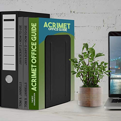 Acrimet Bookends for Shelves, Heavy Duty Steel Metal Book Ends, Non-Skid Book Stopper, Book Storage Holder for Home, Library, Jumbo Large Size 9" H x 4" W x 4 1/2" D, (Black) (1 Pair / 2 Pieces)