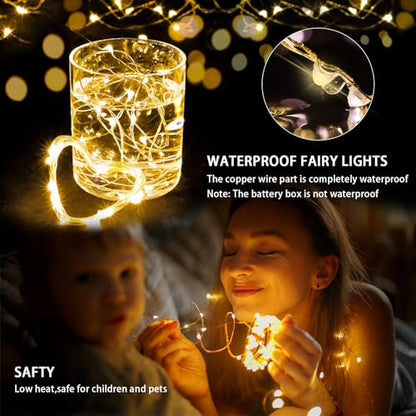 24 Pack Fairy Lights 7Ft 20 LED Twinkle String Lights 3 Modes Battery Operated Waterproof Firefly Starry for Mason Jar Wedding Birthday Party Table Centerpieces Bedroom Christmas,Warm White - color: Warm White, size: 24