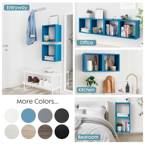 Kaboon Cube Floating Shelves Set2, Display Shelves Wall Mount 7.75" D x 12.5" W x 12.5" H, (Cyan, Square 2 Cubes) - color: Cyan, size: Square-Set2