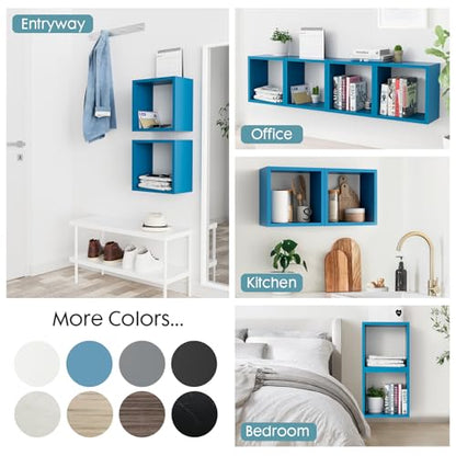 Kaboon Cube Floating Shelves Set2, Display Shelves Wall Mount 7.75" D x 12.5" W x 12.5" H, (Cyan, Square 2 Cubes) - color: Cyan, size: Square-Set2