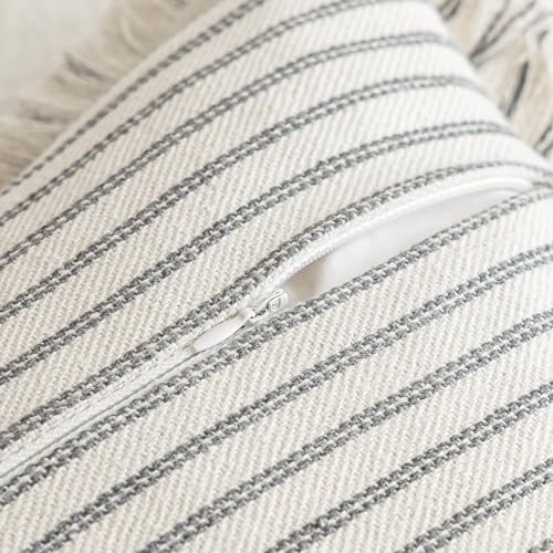 YEENAASY Throw Pillow Covers 18x18 Boho Striped Pillow Cases with Tassel - color: Grey, size: 18" x 18" (Pack of 2)