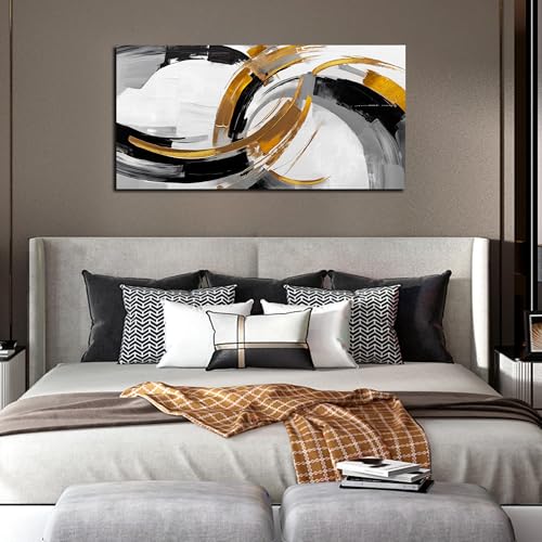 AUUZAIUA Abstract Wall Art Black White and Gold Canvas Prints 24"X48" - color: white, size: 24"L x 48"W