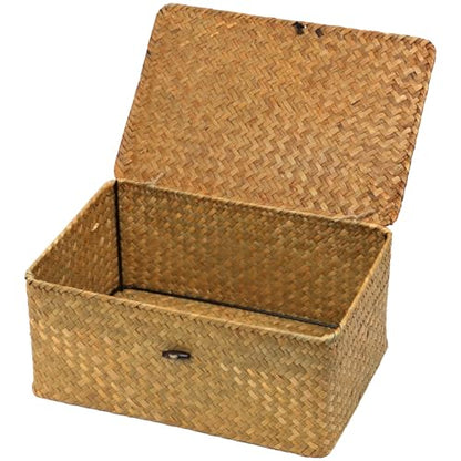 Seagrass Wicker Storage Basket with Lid, Large, Natural - color: Natural, size: 13" x 8.66" x 6.1"