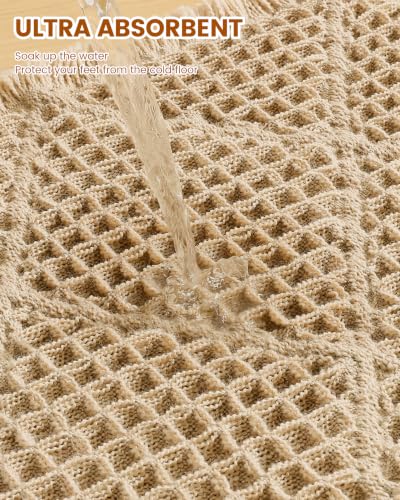 Smiry Waffle Bath Mat 30x20, Soft Absorbent Non Slip Bathroom Rug with Tassels, Machine Washable Quick Dry Bath Mat for Bathroom Floor, Tub, Shower, Home Decor Accessories, Brown
