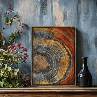 BingruiArt Faux Wood Tree Ring 03 Canvas Wall Art 12x16 Framed - color: Tree Ring - 03, size: 24"L x 16"W