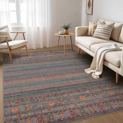 Nakagishi 8X10 Area Rugs Living Room: Washable Large Vintage Rug Neutral Non-Slip Soft Stain Resistant Indoor Carpet for Bedroom Nursery Dining Room Office Playroom - Multi Color - color: Multi Color 01, size: 8' X 10' (Rectangular)