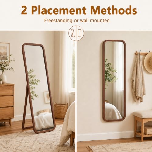Anwick Full Length Floor Mirror Wood Frame Standing Mirror Walnut 63 in - color: Walnut