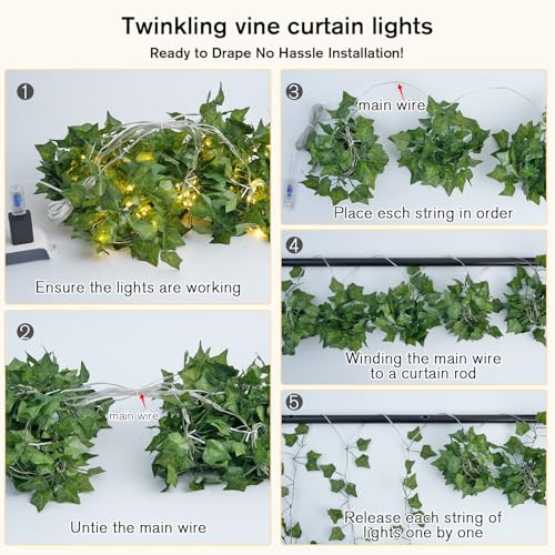 JMEXSUSS Vines with Fairy Lights for Bedroom, 300 LED Ivy Curtain Lights - color: Ivy, size: 9.8ft x 9.8ft - 300 LED