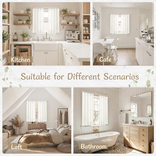 LAMIT Linen Cafe Curtains 24 Inch Length for Small Windows, 2 Panels - color: Natural, size: 25"W x 24"L (Pack of 2)