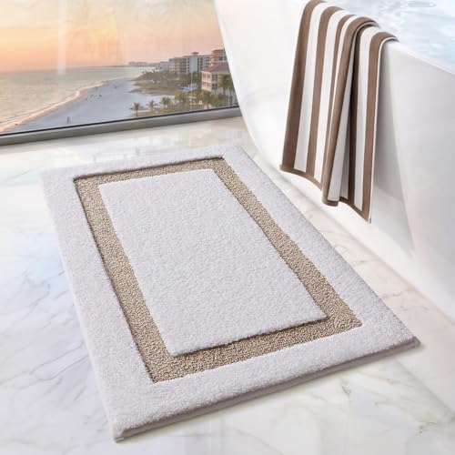 LUMI Bathroom Rug, Non Slip Absorbent Bath Mat, White Beige, 16"x24" - color: White+beige, size: 16"x24"