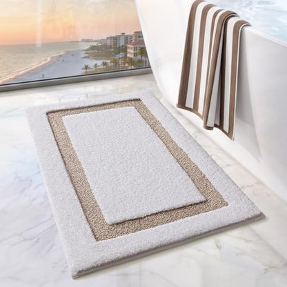 LUMI Bathroom Rug, Non Slip Absorbent Bath Mat, White Beige, 16"x24" - color: White+beige, size: 16"x24"