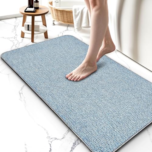 Upgraded Bath Mat 24x48Inch, Thin Bath Mats Rugs with Rubber Backing Non-Slip, Absorbent,Quick Dry Machine Washable, Home Decor Accessories Cozy Cloth Bathroom Rugs fit Under Door/Sink/Tub/Shower-Blue - color: Blue, size: 24"x48"