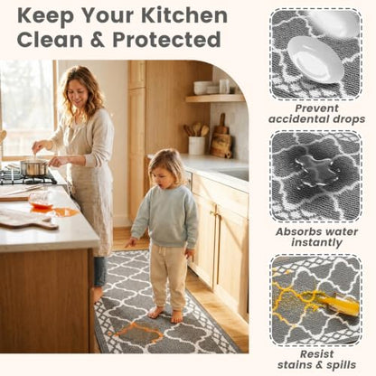 3 Piece Kitchen Rugs, Non Slip Waterproof Mats for Home(Grey) - color: Grey, size: 3-SET