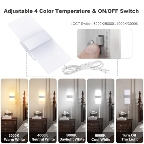 TRLIFE Modern Wall Sconce, Adjustable 4 Color Temperature LED Wall Sconce Plug in, 12W LED Acrylic Wall Mounted Light Wall Lights with 6FT Plug in Cord for Bedroom Bedside Stairway(1 Pack, Silver) - color: Silver-4 Color Temperature, size: 1 Pack