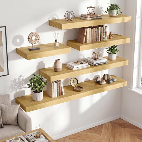 72 Inch Long Floating Shelves for Wall Set of 1, 12"D Wood Grain Shelves - color: Oak, size: 72"Wx12"Dx2"H, 1P