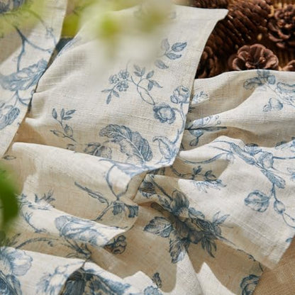 jinchan Amlie Ruffled Floral Valance Curtain 1 Panel 18 Inch Blue on Linen - color: Amlie Blue on Linen