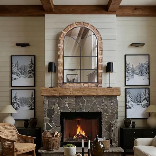 36x24 Inch Arched Window Pane Wall Mirror - color: E - Window - 36x24 in