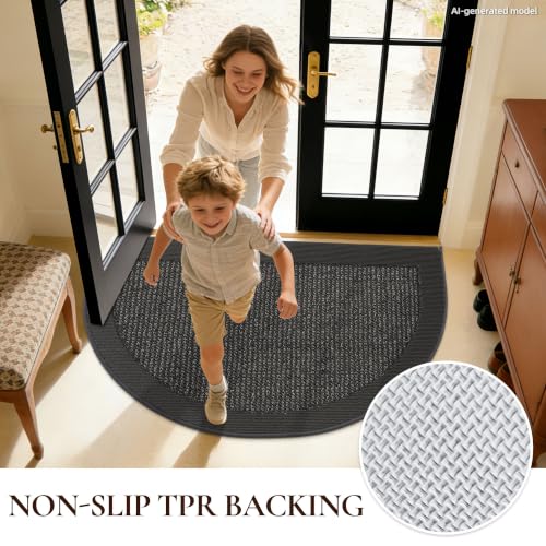 Dirt Trapper Door Mats 32" x 48", Non-Slip & Washable, Dark Grey - color: Dark Grey, size: 32" X 48" (Semicircular)