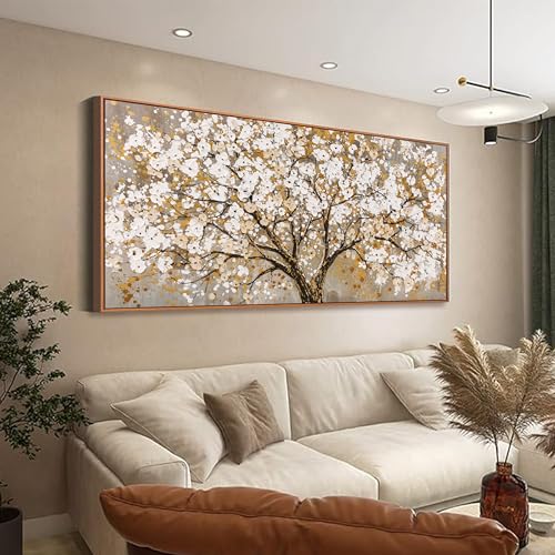 Framed Gold Wall Art for Living Room Tree Of Life Painting Picture 24x48 ln - color: gold, size: 48"L x 24"W