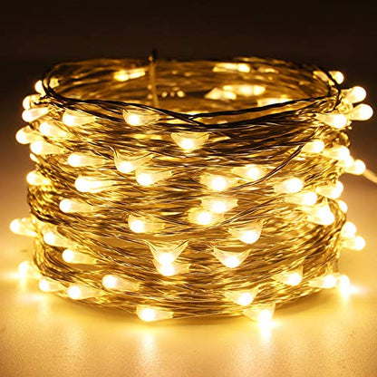 RUICHEN Fairy Lights Plug in, 33 Ft 100 LED Silver Wire Lights, Warm White - color: Warm White