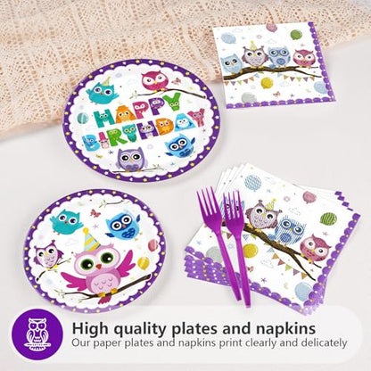 Grencian 96Pcs Owl Birthday Party Decorations for Boys Girls, Serves 24 - style: Owl Birthday Kit