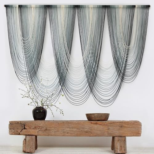 Macrame Wall Hanging Blue Dip Dyed Boho Tapestry Fiber Wall Art 57"W*41"L - color: Blue