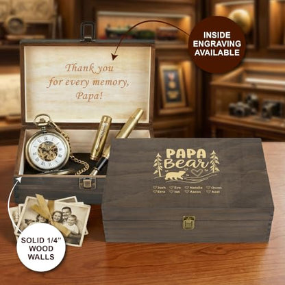Personalized Gift for Dad or Grandpa, Engraved Wooden Family Memory Box - style: 17. Papa Bear Designs