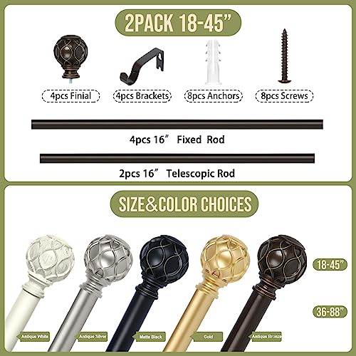 TANGWIN Farmhouse Curtain Rod Adjustable,Heavy Duty Boho,18-45,Bronze,2Pack - color: Antique Bronze, size: 18-45" & 2pack